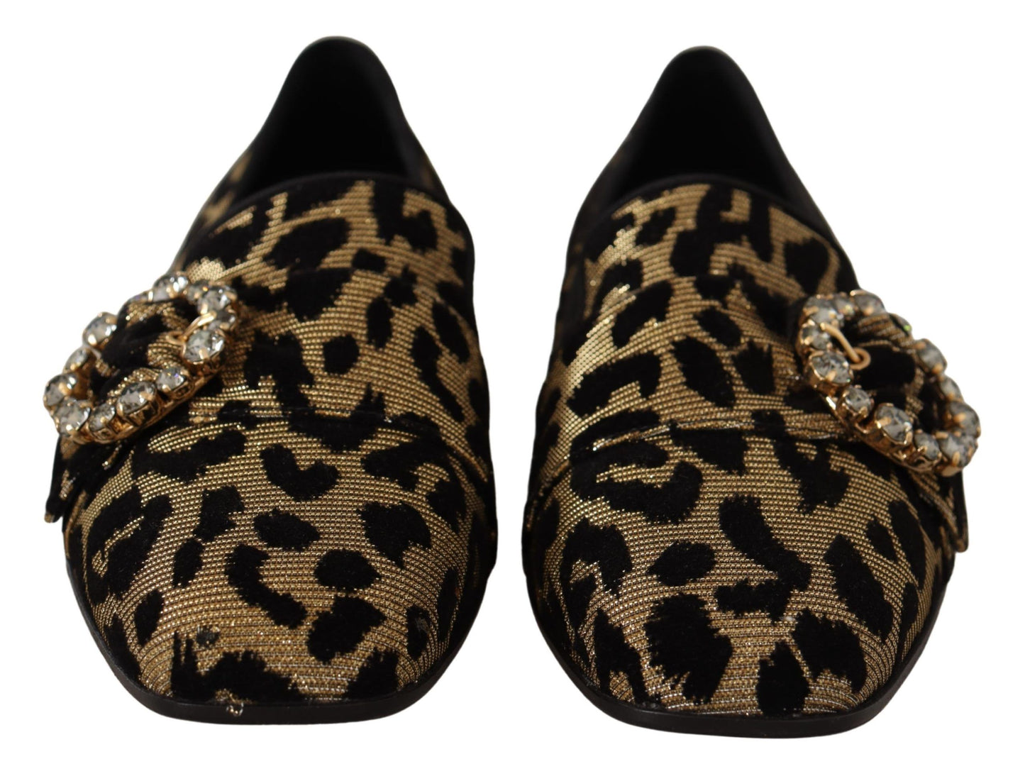 Dolce & Gabbana – Loafer-Schuhe mit goldenem Leopardenmuster und Kristallen