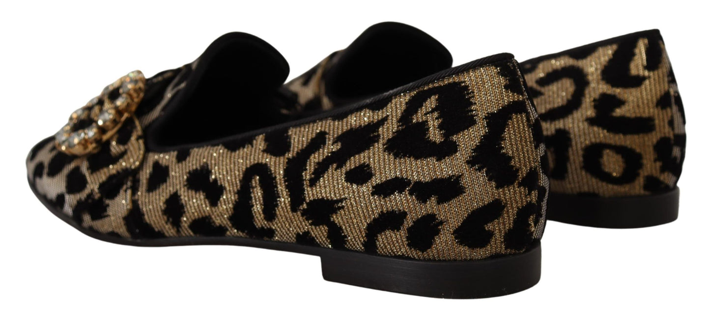 Dolce & Gabbana – Loafer-Schuhe mit goldenem Leopardenmuster und Kristallen