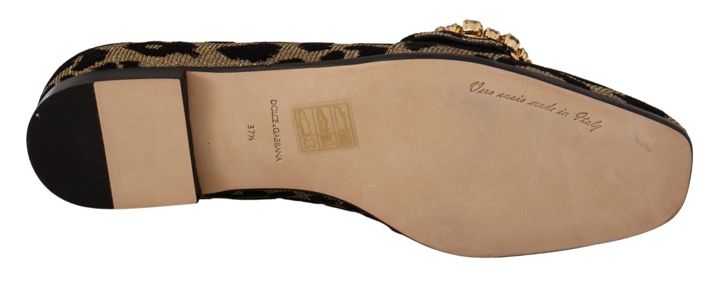 Dolce & Gabbana – Loafer-Schuhe mit goldenem Leopardenmuster und Kristallen