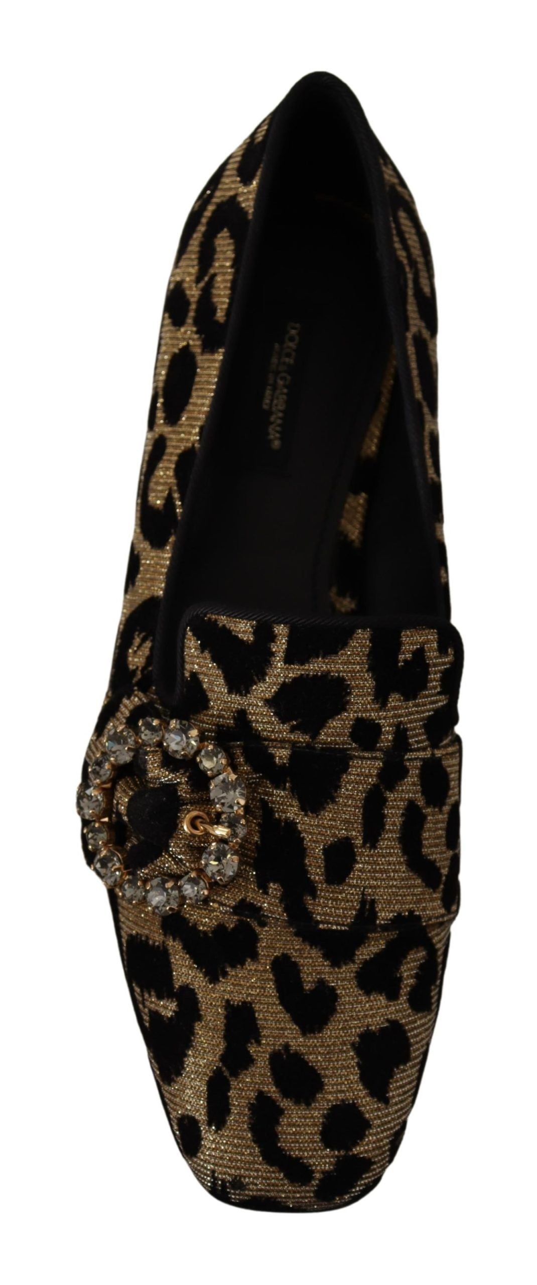 Dolce & Gabbana – Loafer-Schuhe mit goldenem Leopardenmuster und Kristallen
