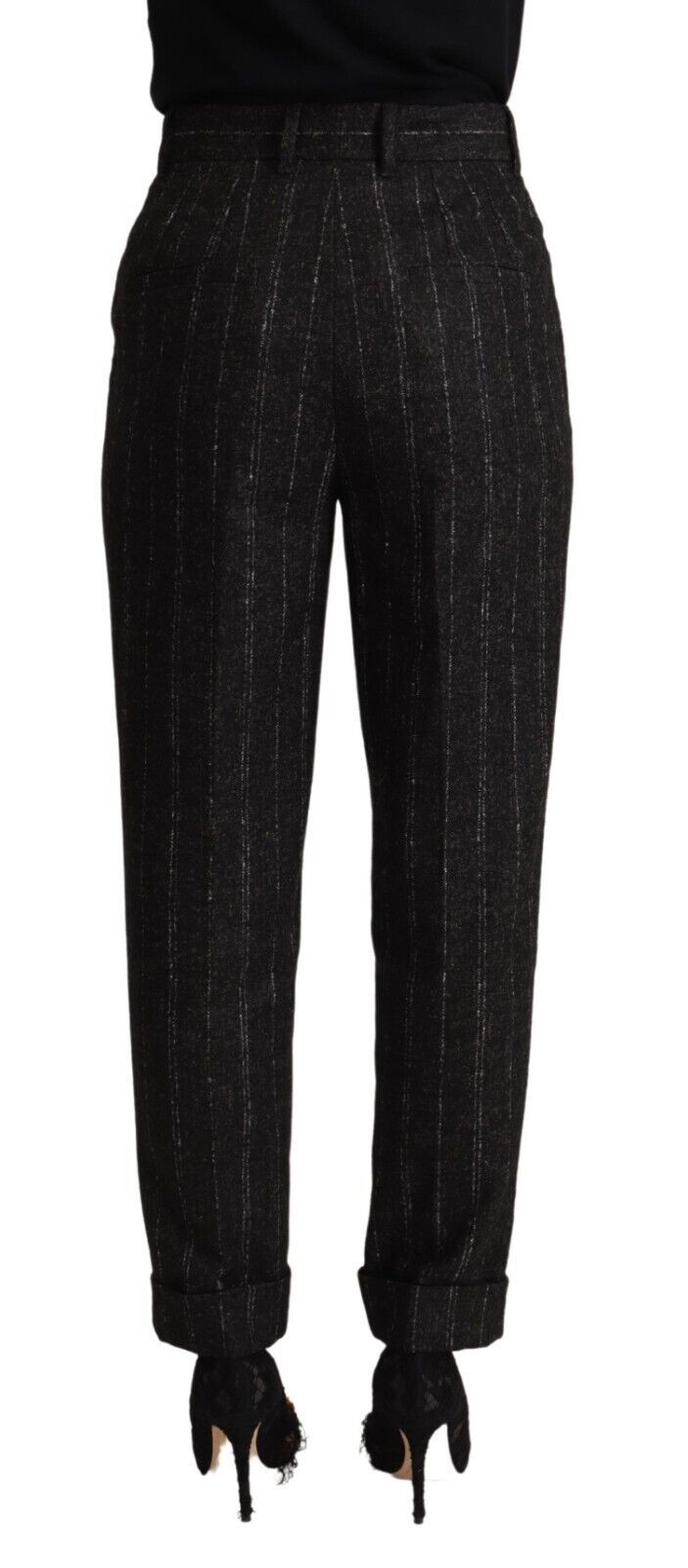 Dolce & Gabbana – Schwarze, gestreifte, konische Hose mit hoher Taille