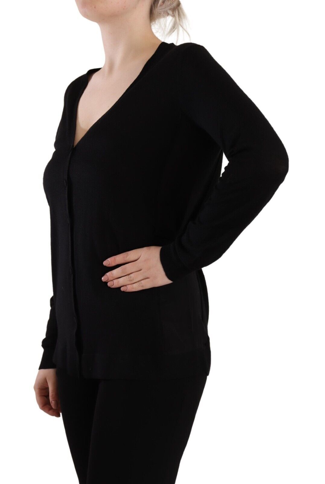Dolce & Gabbana – Schwarzes Pullover-Oberteil aus Wolle mit V-Ausschnitt und langen Ärmeln