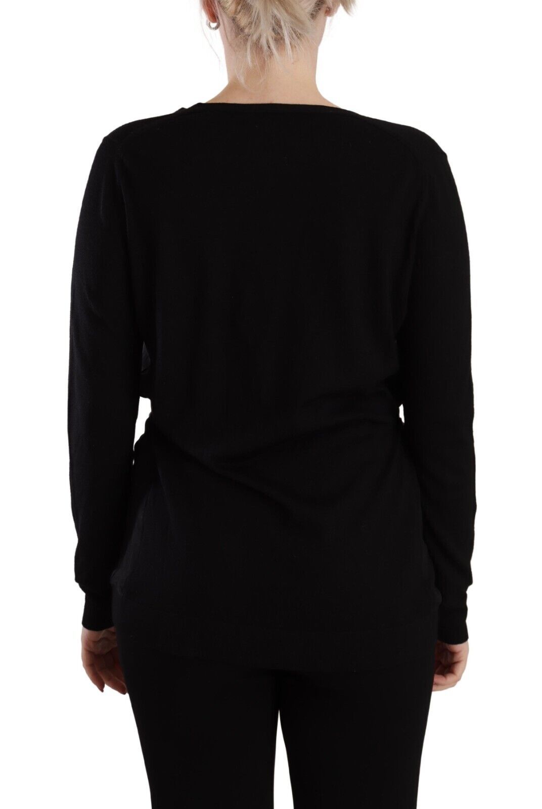 Dolce & Gabbana – Schwarzes Pullover-Oberteil aus Wolle mit V-Ausschnitt und langen Ärmeln