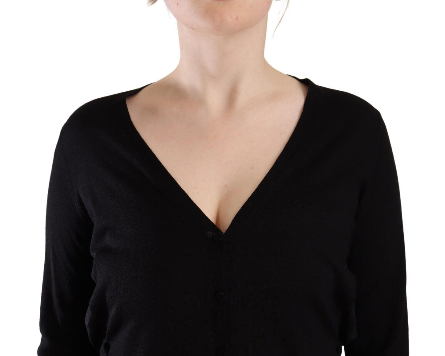 Dolce & Gabbana – Schwarzes Pullover-Oberteil aus Wolle mit V-Ausschnitt und langen Ärmeln