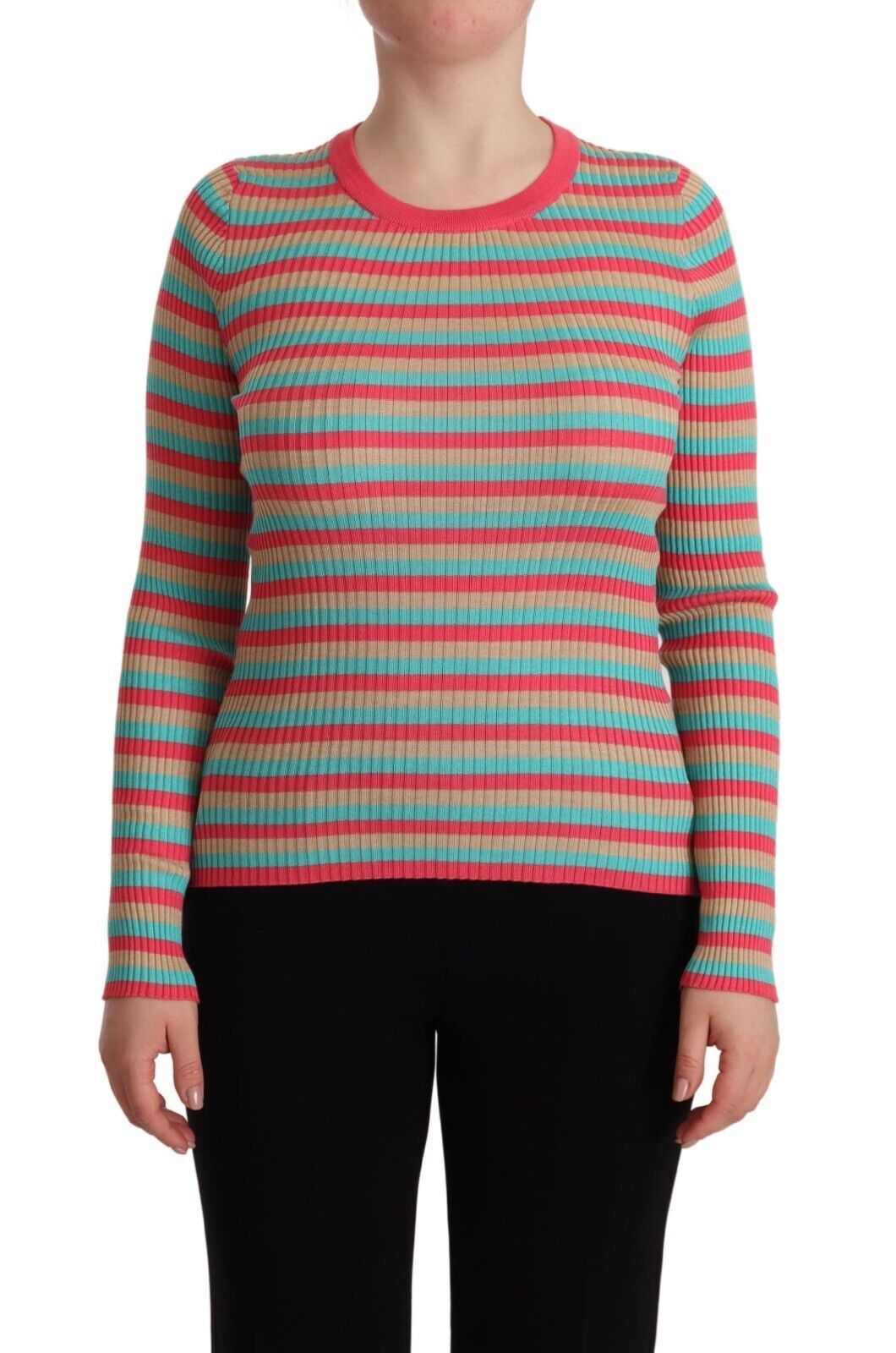 Dolce & Gabbana – Pullover aus Seide mit Rundhalsausschnitt und mehrfarbigen Streifen