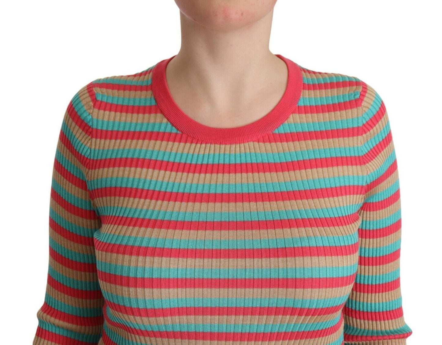 Dolce & Gabbana – Pullover aus Seide mit Rundhalsausschnitt und mehrfarbigen Streifen