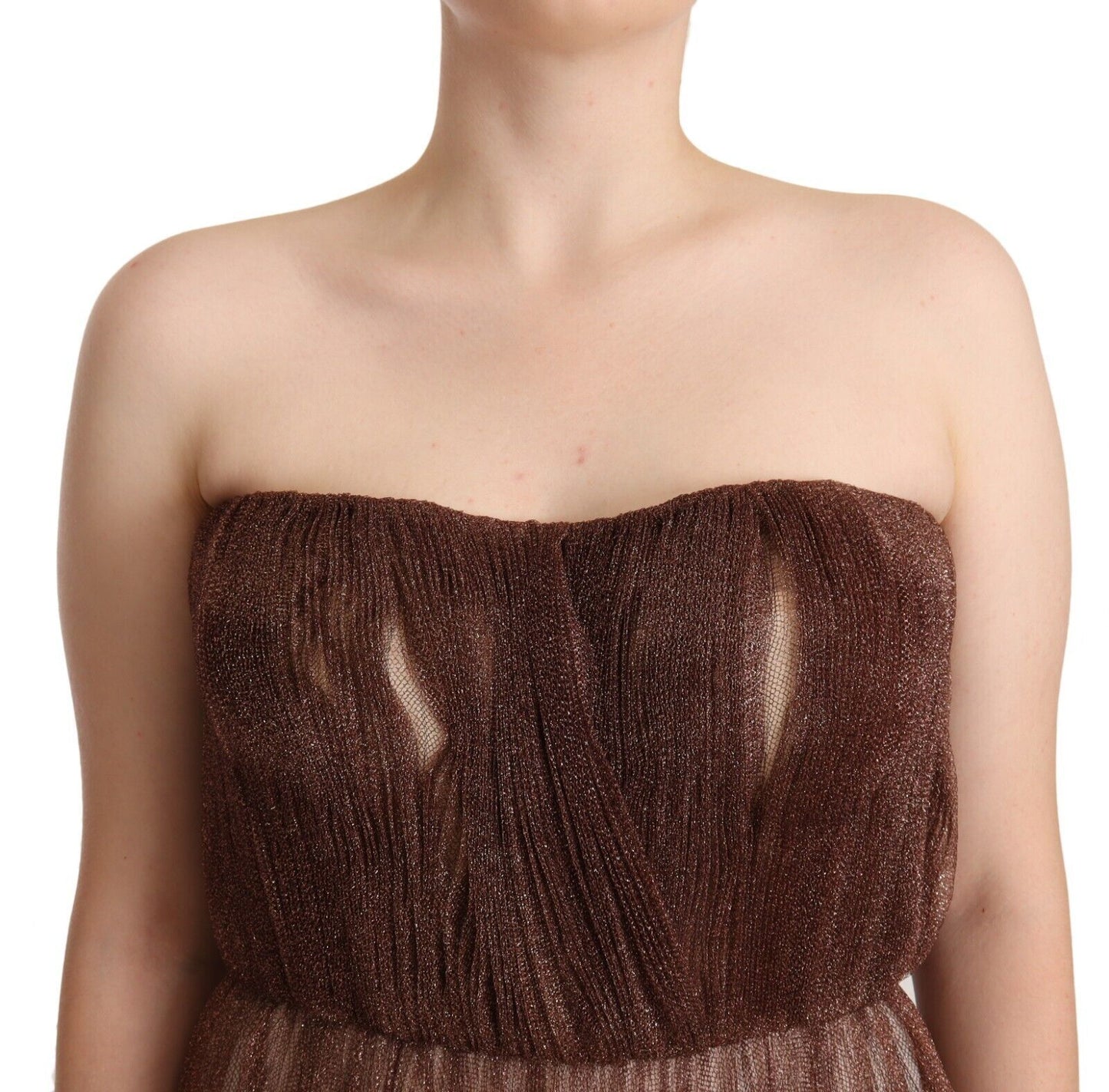 Dolce & Gabbana – Maxikleid aus Polyester in Metallic-Bronze