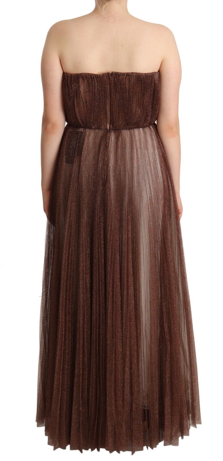 Dolce & Gabbana – Maxikleid aus Polyester in Metallic-Bronze