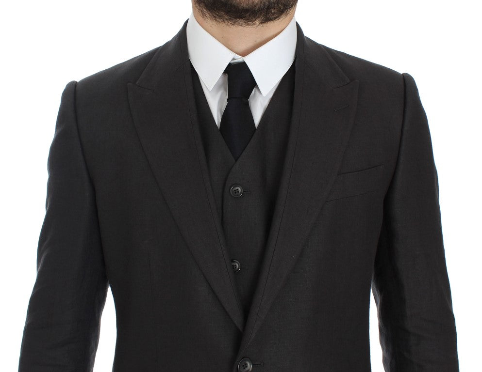 Dolce & Gabbana – Graue Slim Fit-Blazerjacke aus Leinen