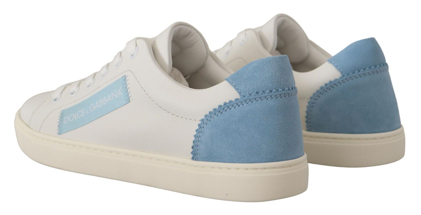 Dolce & Gabbana Weiß Blau Leder Low Top Sneakers Schuhe