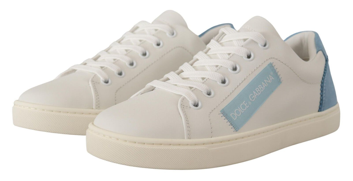 Dolce & Gabbana Weiß Blau Leder Low Top Sneakers Schuhe