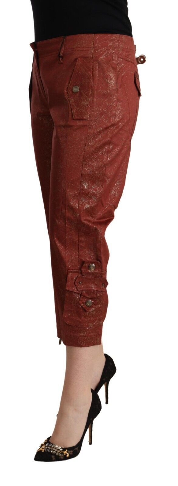 Just Cavalli – Kurze Caprihose aus Baumwolle mit mittlerer Taille und Lurex in Braun