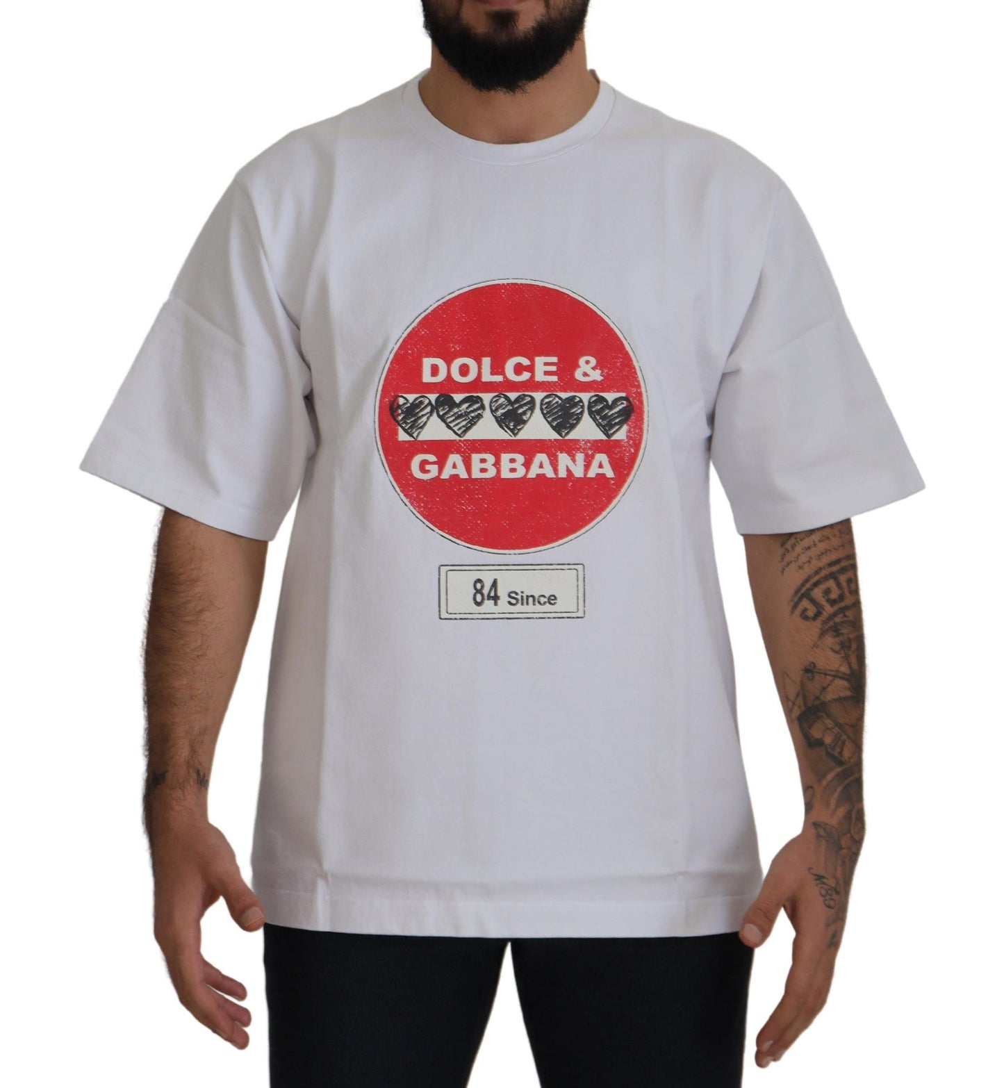 Dolce & Gabbana Weißes T-Shirt mit Rundhalsausschnitt aus Baumwolle mit Amor-Herz