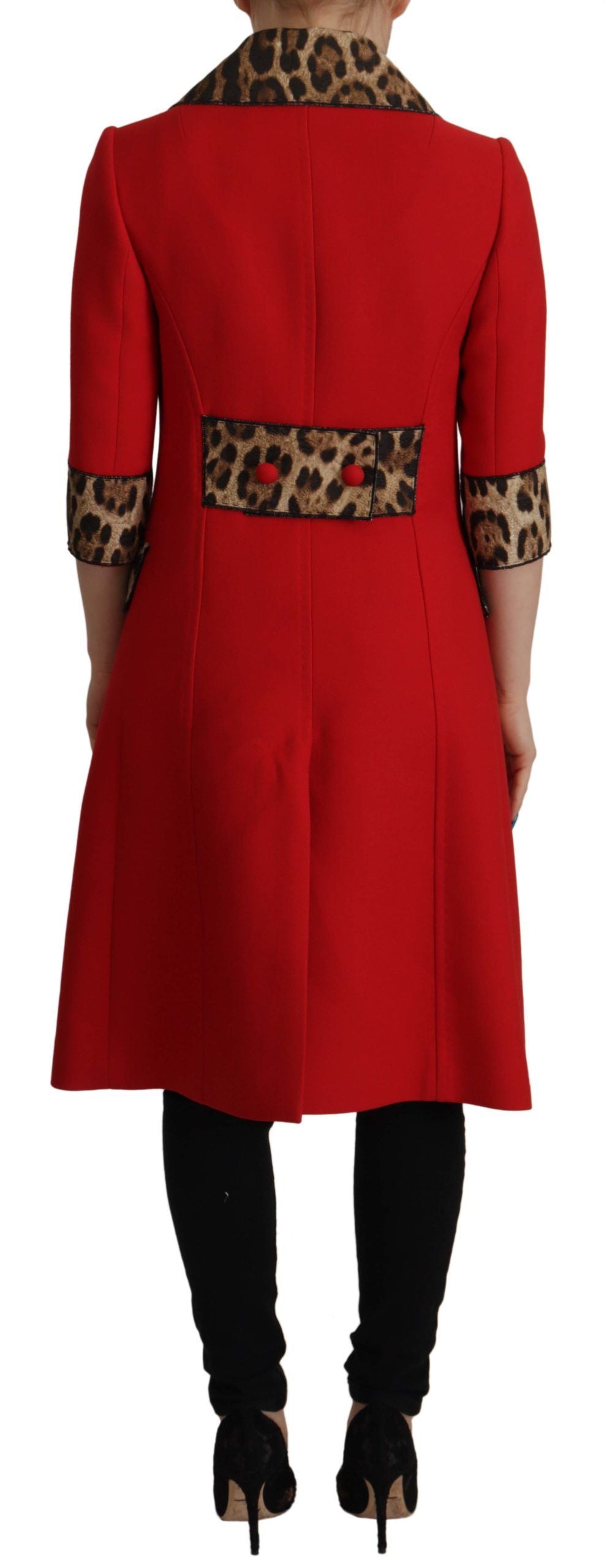 Dolce & Gabbana – Trenchcoat-Jacke aus roter Wolle mit Leopardenmuster