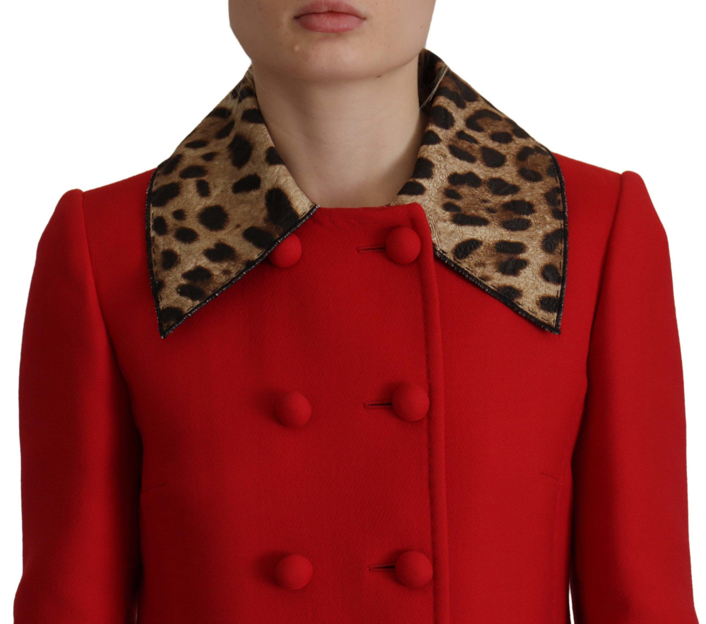 Dolce & Gabbana – Trenchcoat-Jacke aus roter Wolle mit Leopardenmuster