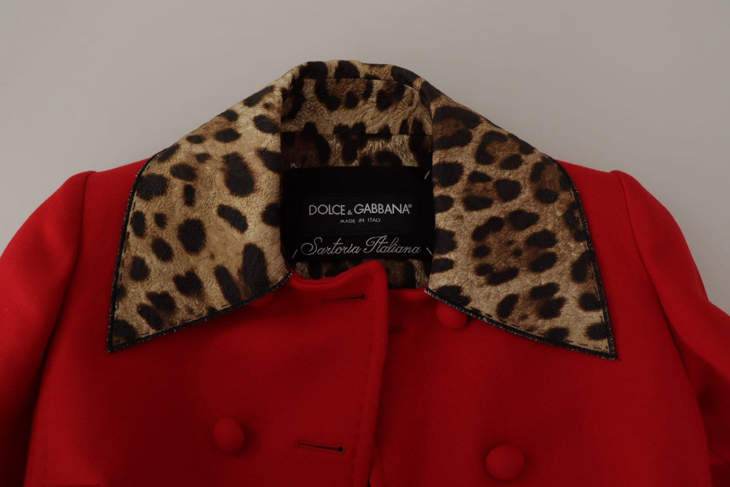 Dolce & Gabbana – Trenchcoat-Jacke aus roter Wolle mit Leopardenmuster
