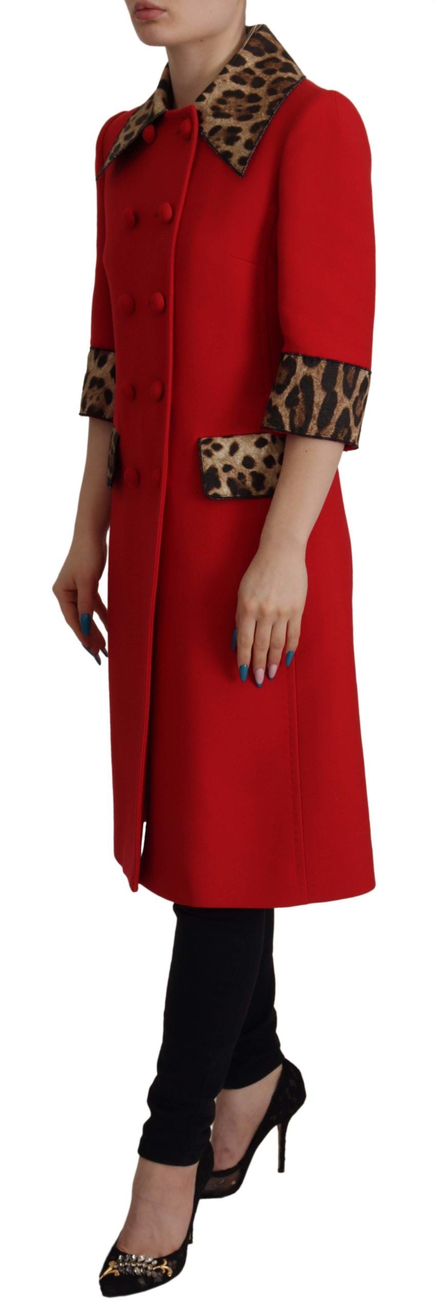 Dolce & Gabbana – Trenchcoat-Jacke aus roter Wolle mit Leopardenmuster