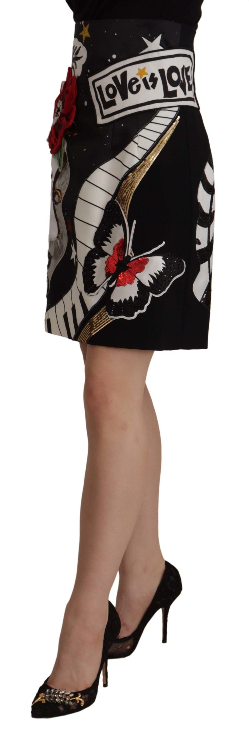 Dolce & Gabbana Schwarzer Pianorock mit Pailletten „Love Clock“
