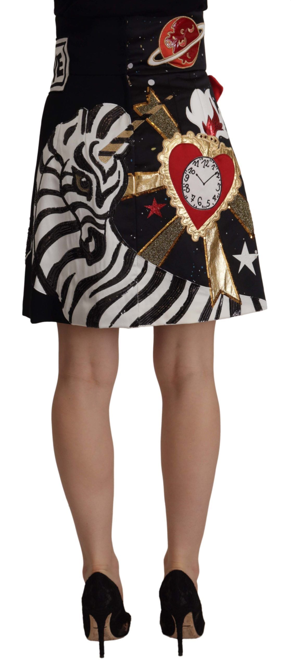 Dolce & Gabbana Schwarzer Pianorock mit Pailletten „Love Clock“