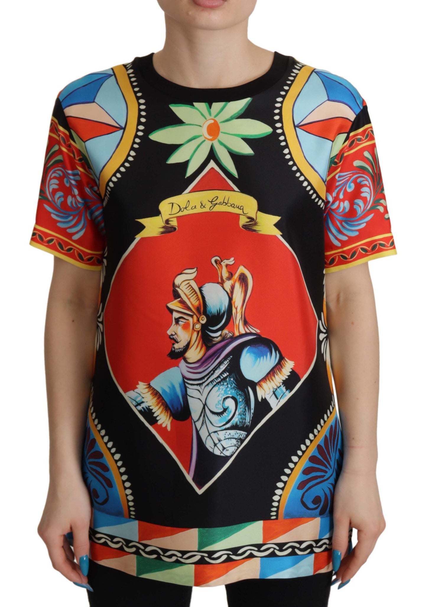 Dolce & Gabbana Mehrfarbiges Soldier Carretto Seidentop-T-Shirt
