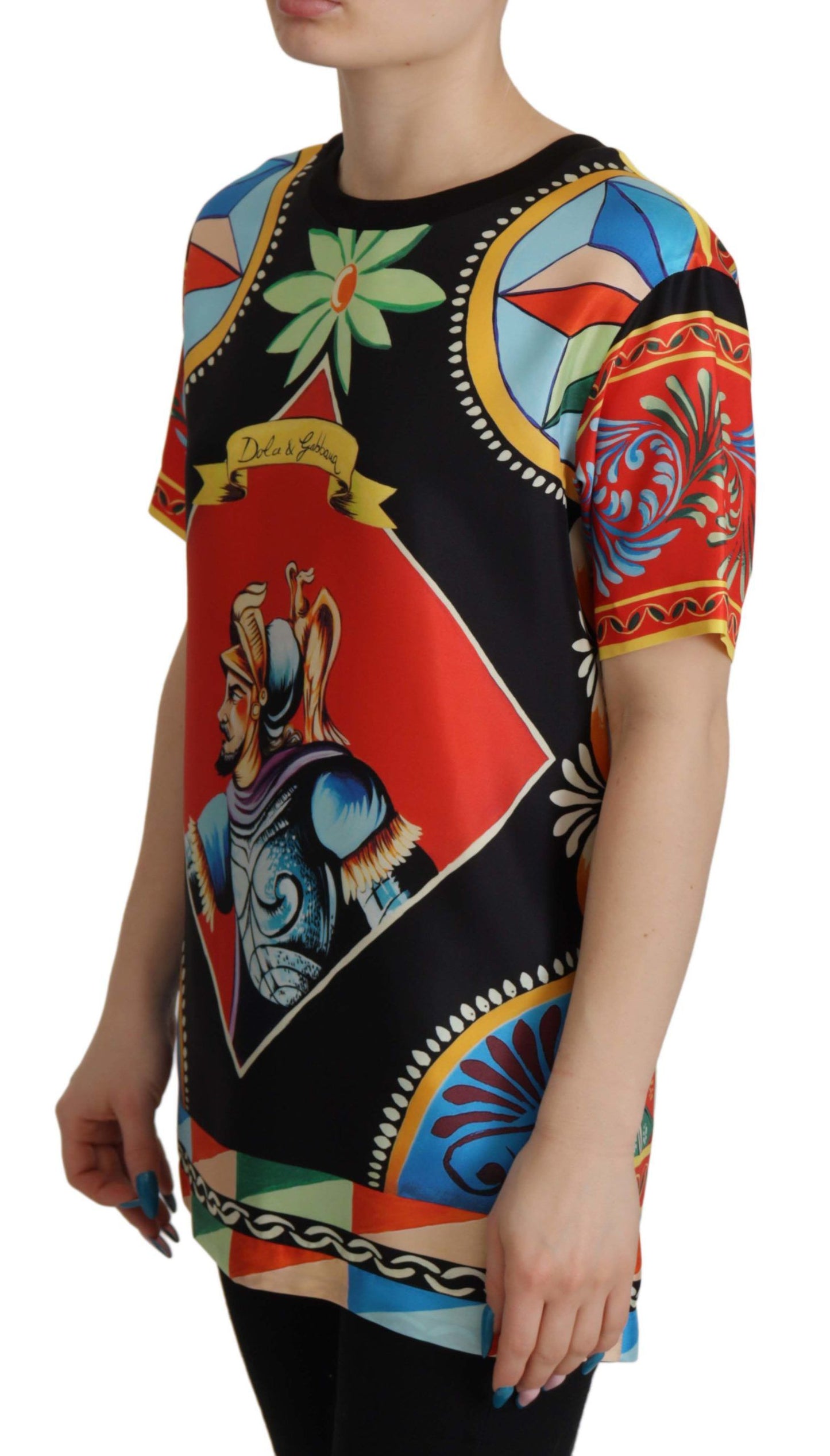 Dolce & Gabbana Mehrfarbiges Soldier Carretto Seidentop-T-Shirt