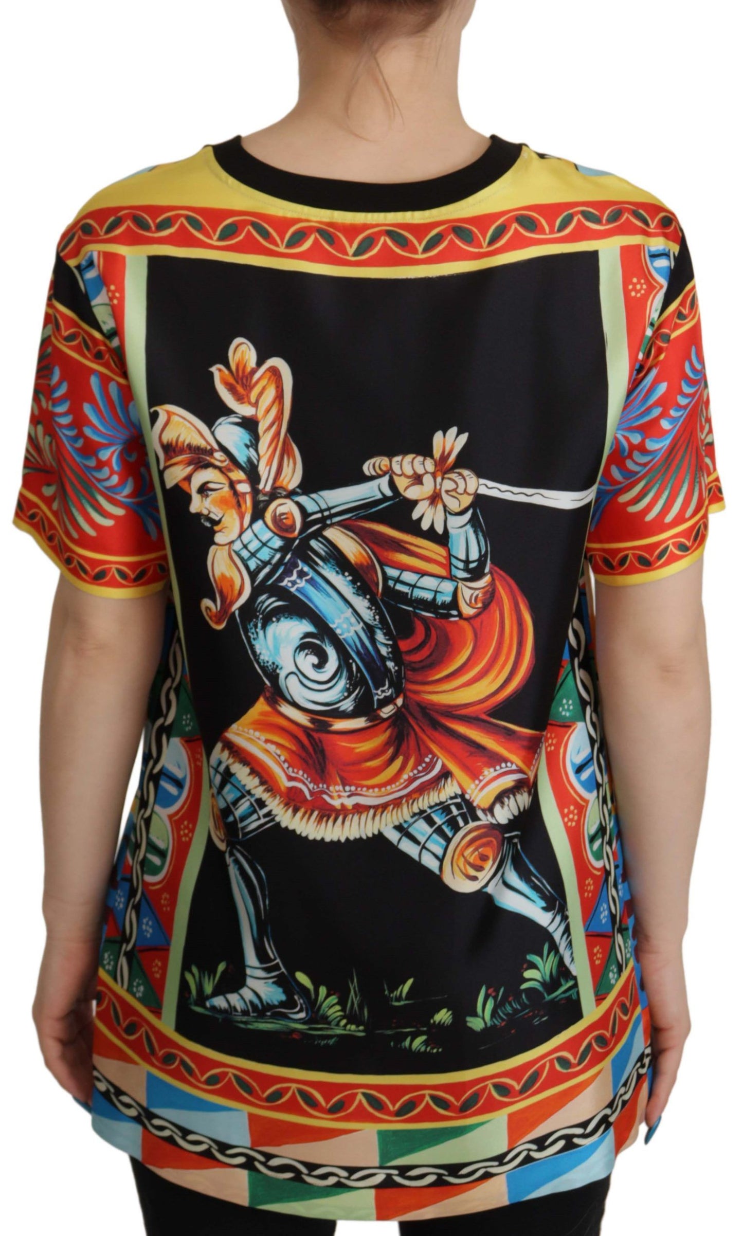 Dolce & Gabbana Mehrfarbiges Soldier Carretto Seidentop-T-Shirt