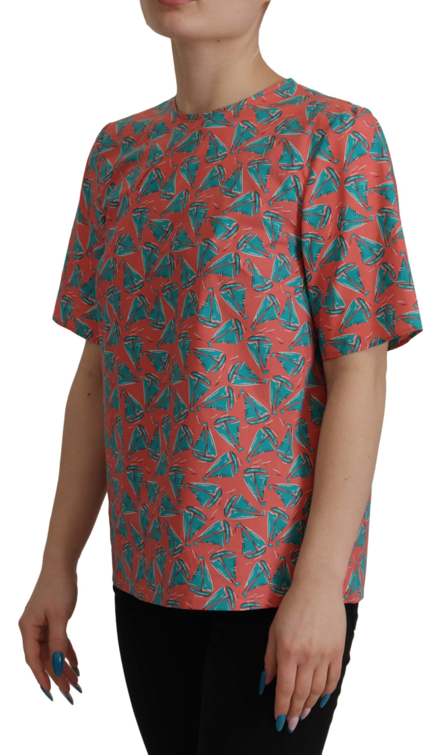 Dolce & Gabbana – Rosa Baumwoll-T-Shirt mit Segelboot-Print