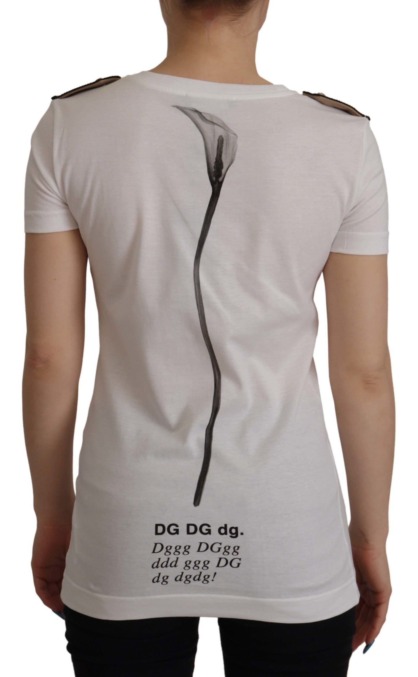 Dolce & Gabbana – T-Shirt aus Baumwolle mit Rundhalsausschnitt und weißen und schwarzen Rosen