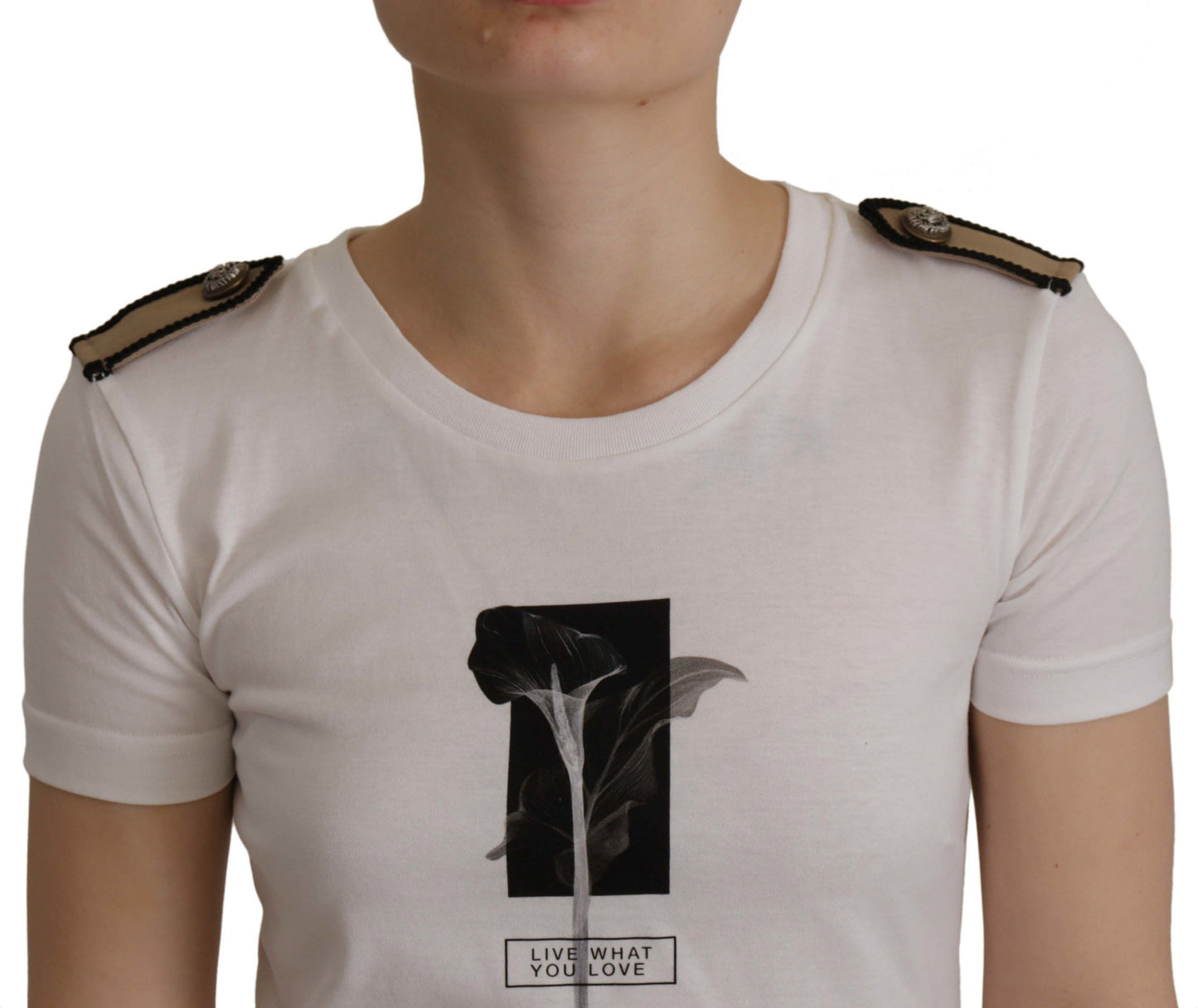 Dolce & Gabbana – T-Shirt aus Baumwolle mit Rundhalsausschnitt und weißen und schwarzen Rosen