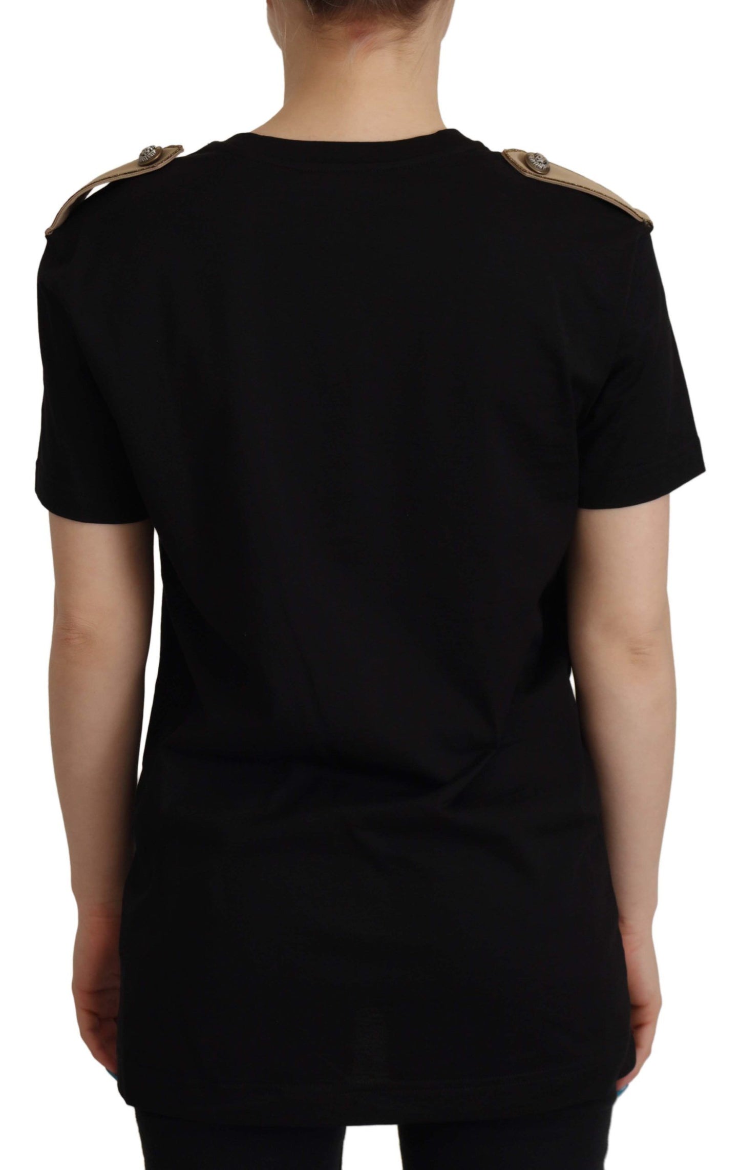 Dolce & Gabbana Schwarzes Baumwoll-T-Shirt mit Rundhalsausschnitt und Logo-Motiv