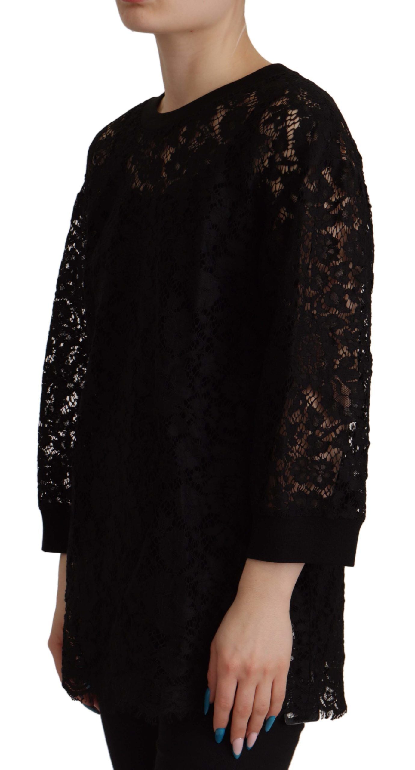 Dolce & Gabbana – Schwarze Bluse mit floraler Spitze und Pullover „Sicily“