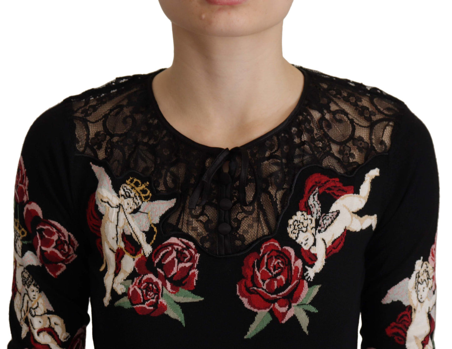 Dolce & Gabbana – Schwarzer Cardigan mit Engelsrosen-Spitze