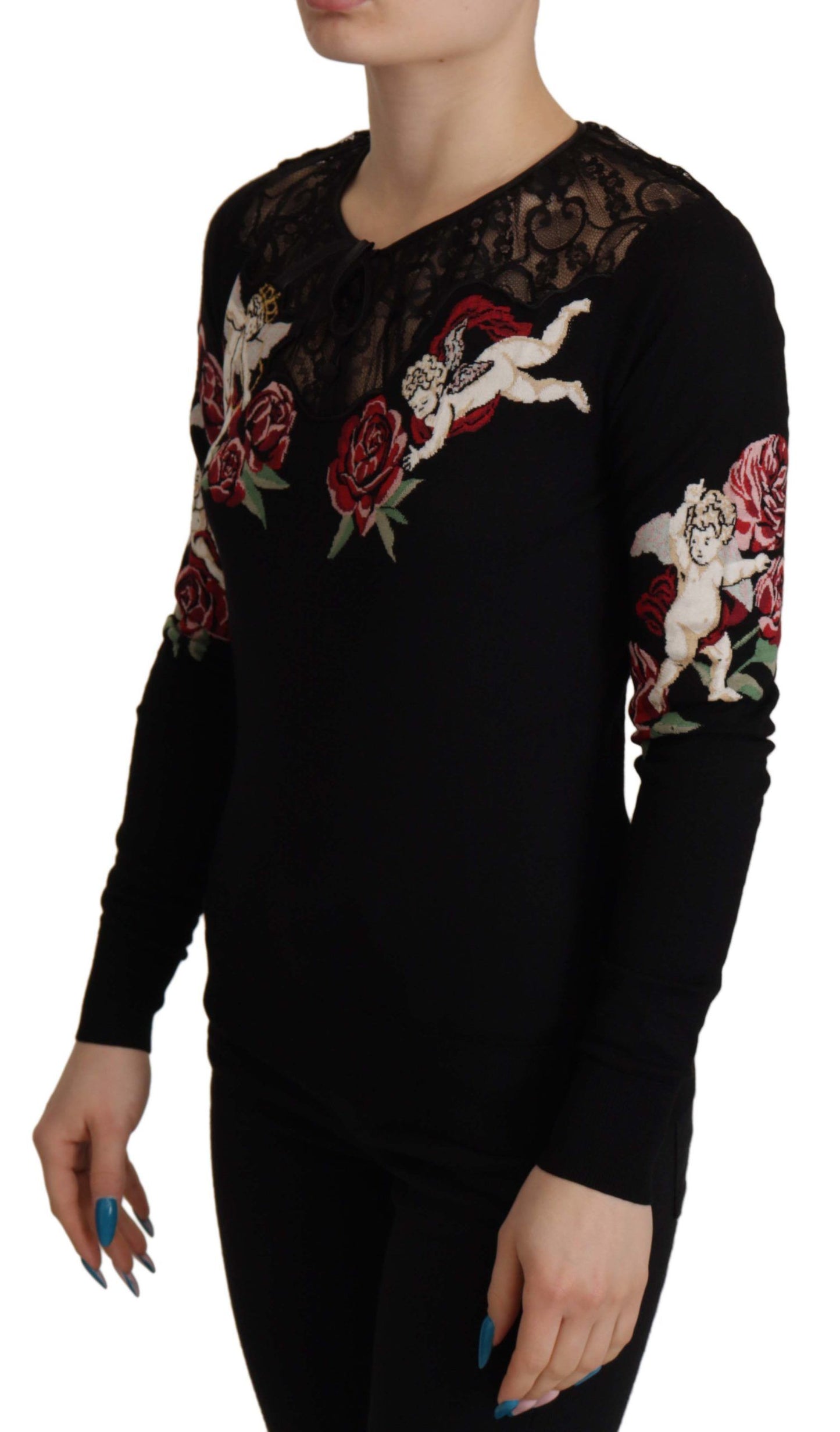 Dolce & Gabbana – Schwarzer Cardigan mit Engelsrosen-Spitze