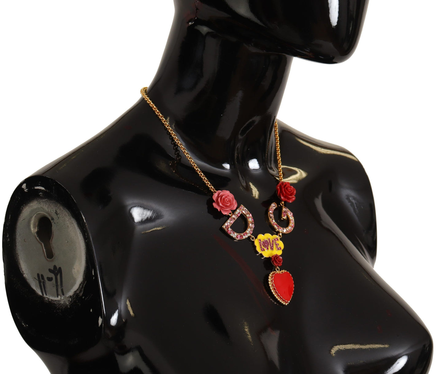 Dolce & Gabbana Gold Rose Love Kristall Charm Kette Halskette