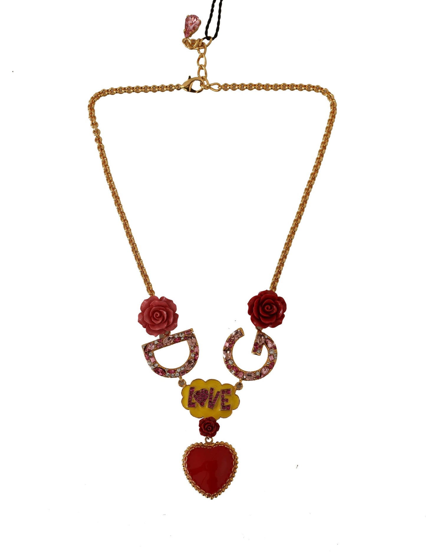 Dolce & Gabbana Gold Rose Love Kristall Charm Kette Halskette