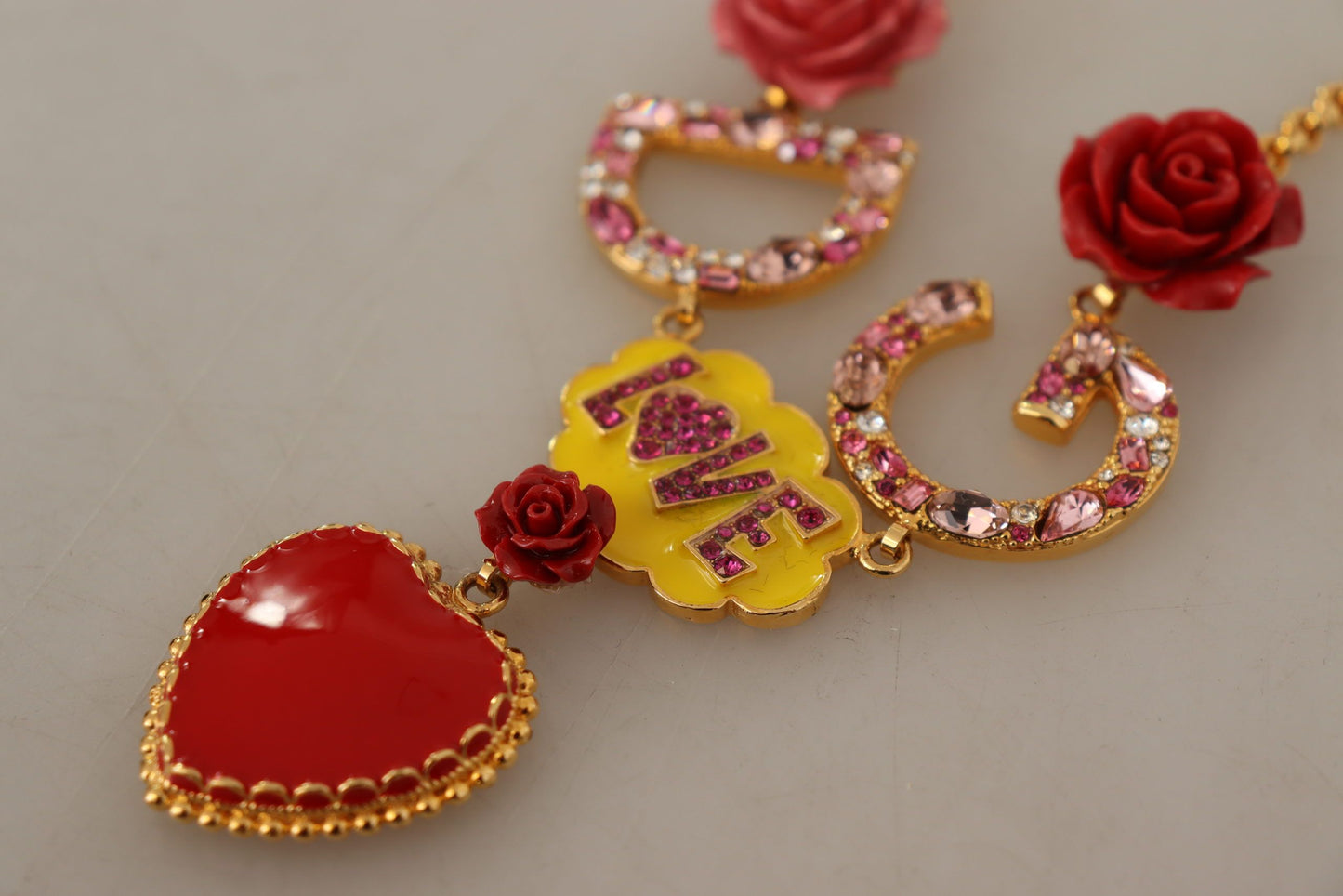 Dolce & Gabbana Gold Rose Love Kristall Charm Kette Halskette