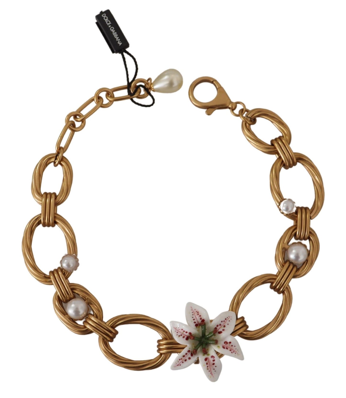 Dolce & Gabbana – Statement-Halskette mit Blumenmuster und goldener weißer Lilie