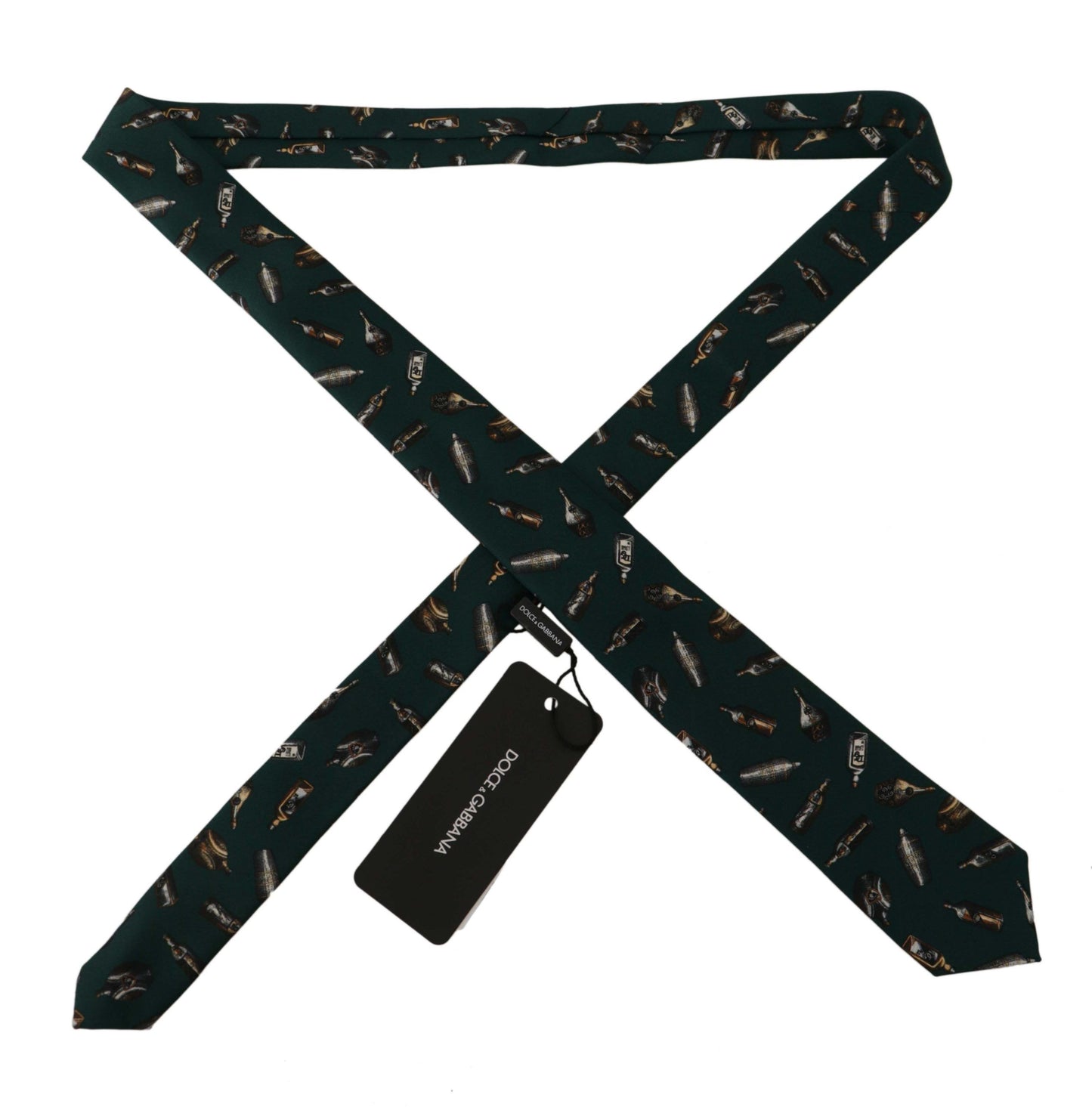 Dolce & Gabbana Schwarze Seidenkrawatte mit Fantasy-Print und verstellbarem Flaschenmotiv