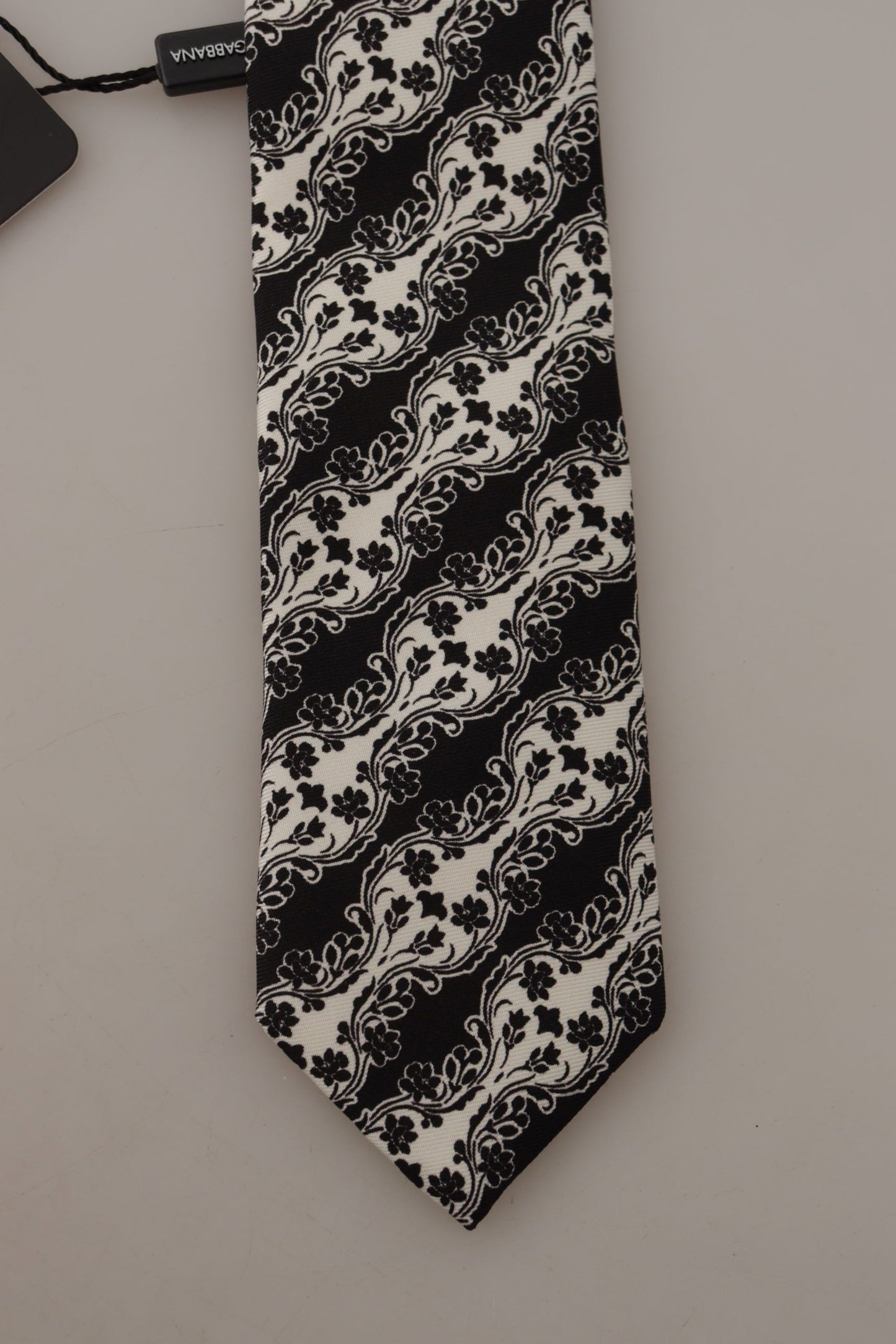 Dolce & Gabbana – Verstellbare Krawatte mit Blumenmuster aus 100 % Seide in Schwarz und Weiß
