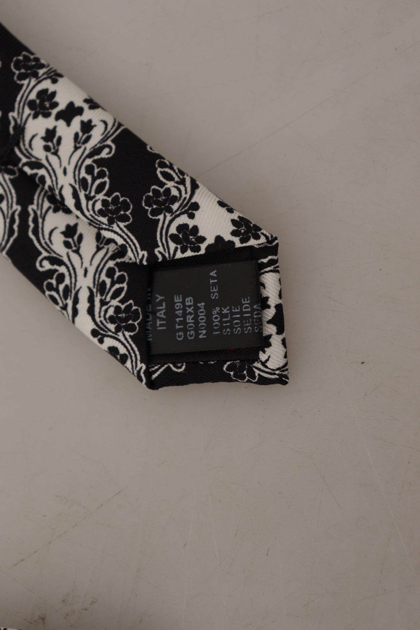 Dolce & Gabbana – Verstellbare Krawatte mit Blumenmuster aus 100 % Seide in Schwarz und Weiß