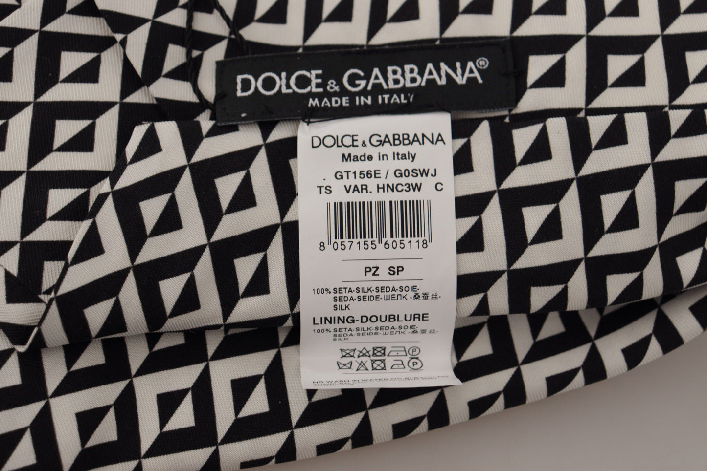 Dolce & Gabbana – Verstellbare Krawatte aus 100 % Seide in Schwarz und Weiß mit geometrischem Muster