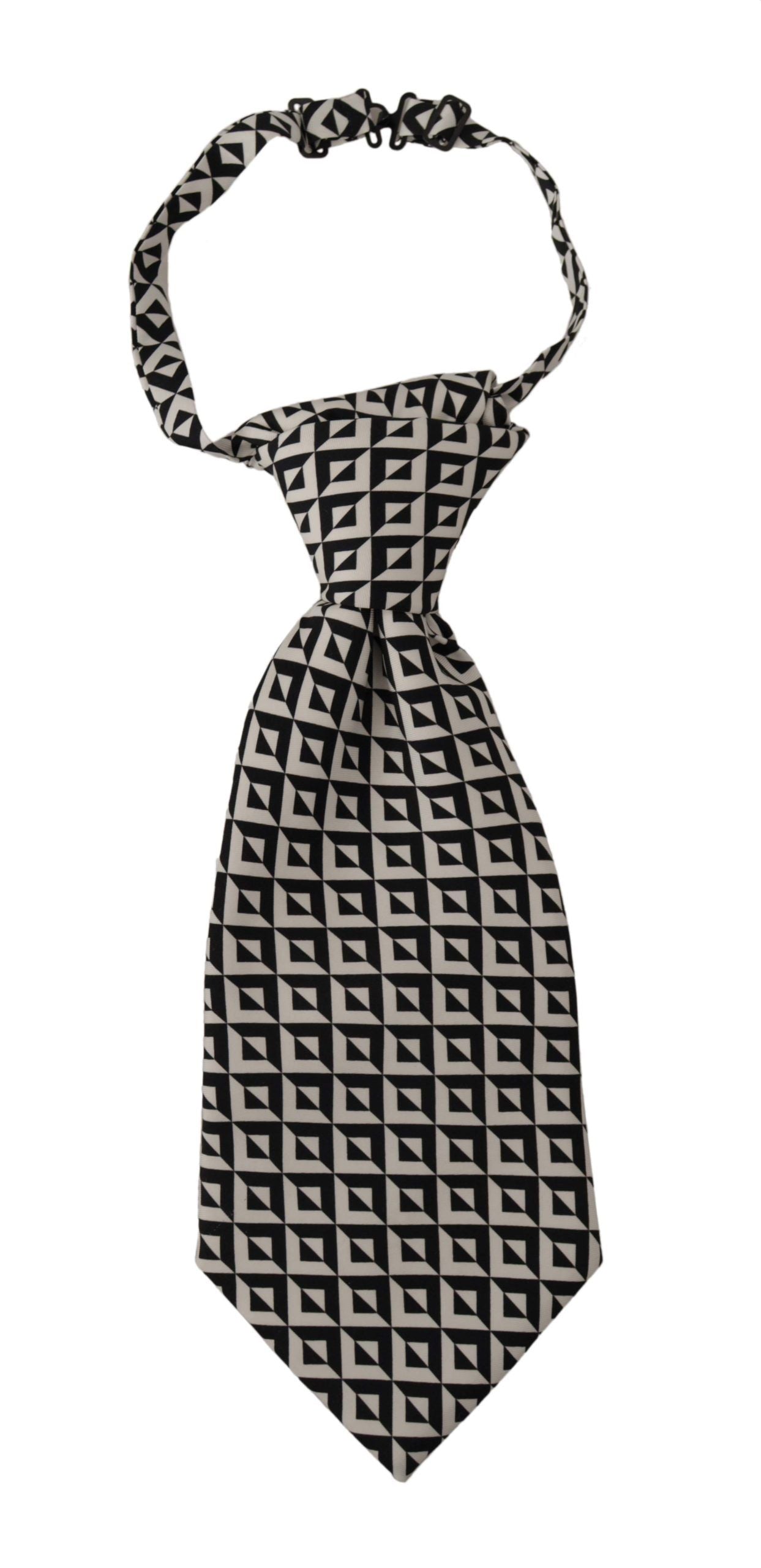 Dolce & Gabbana – Verstellbare Krawatte aus 100 % Seide in Schwarz und Weiß mit geometrischem Muster