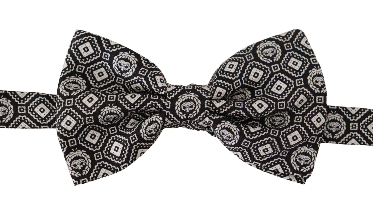 Dolce & Gabbana – Schwarz-weiße Papillon-Krawatte aus 100 % Seide mit verstellbarem Hals