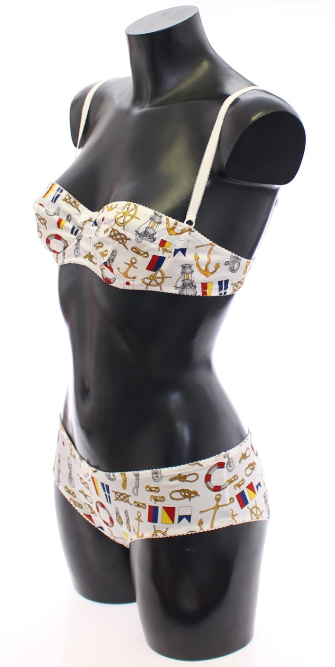Dolce & Gabbana – Weiße Matrosen-BH-Höschen-Stretch-Unterwäsche