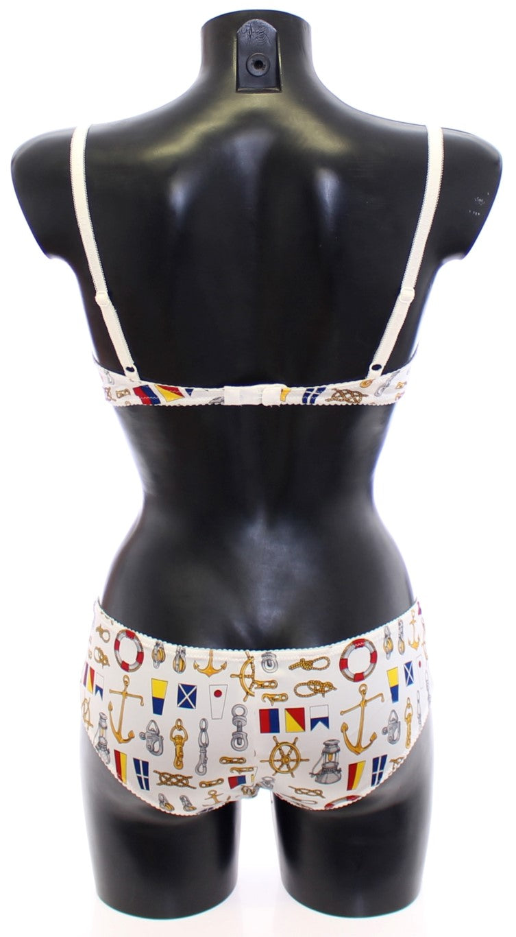 Dolce & Gabbana – Weiße Matrosen-BH-Höschen-Stretch-Unterwäsche