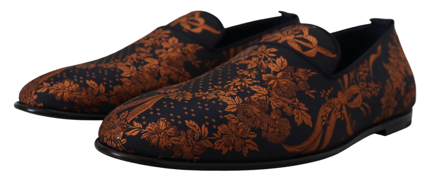 Dolce & Gabbana – Hausschuhe mit Blumenmuster in Blau und Rostrot