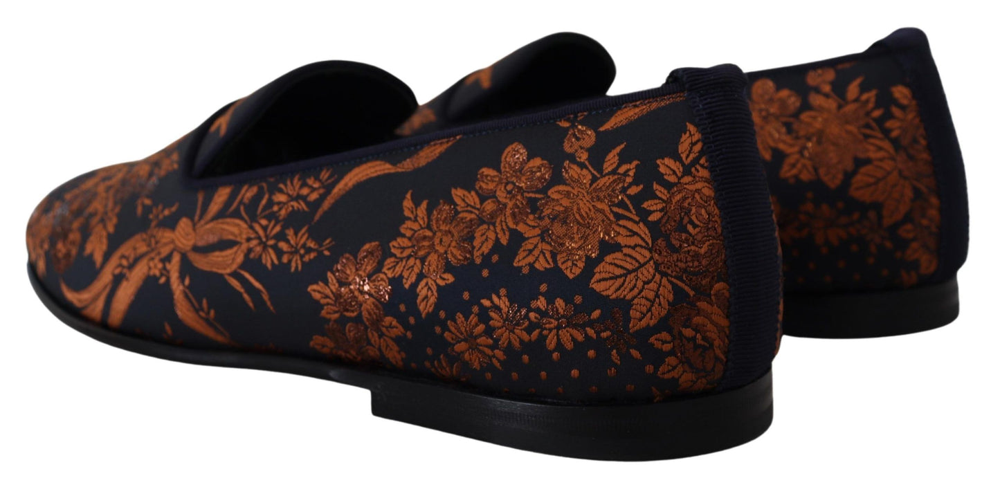 Dolce & Gabbana – Hausschuhe mit Blumenmuster in Blau und Rostrot