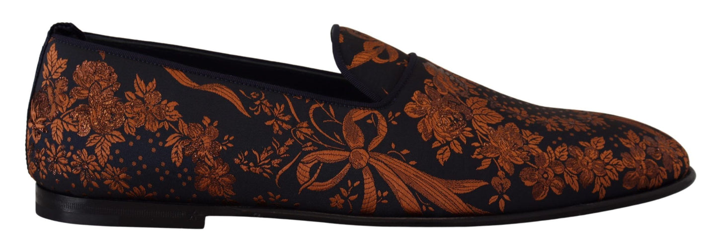 Dolce & Gabbana – Hausschuhe mit Blumenmuster in Blau und Rostrot