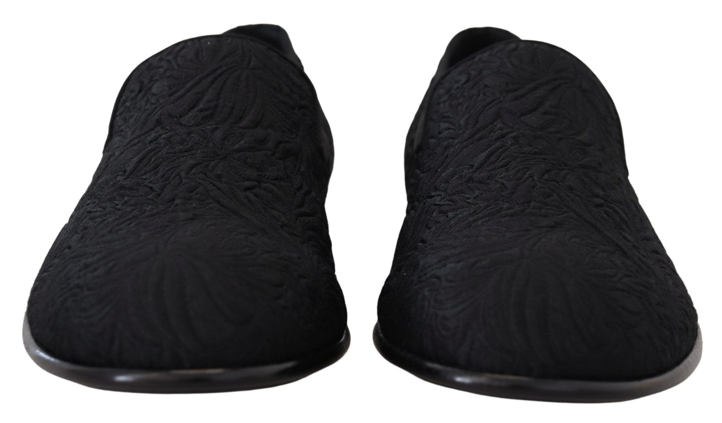 Dolce & Gabbana – Schwarze Jacquard-Hausschuhe mit Blumenmuster, Halbschuhe