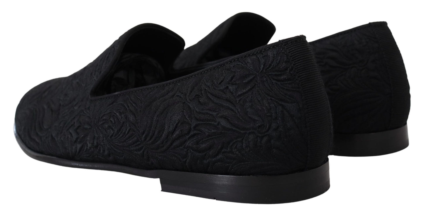 Dolce & Gabbana – Schwarze Jacquard-Hausschuhe mit Blumenmuster, Halbschuhe